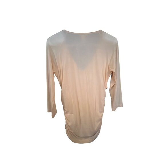 Wrap V-Neck Ruched Blouse By Sundance Small 95% Cotton 5% Spandex Peach Wrap - Picture 3 of 4